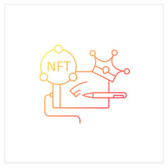 NFT digital art gradient icon.Arts with non fungible token coins.Represent digital files.Used to commodify digital creations.Isolated vector illustration.Suitable to banners, mobile apps ,presentation