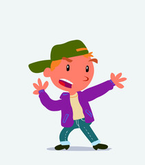 cartoon character of little boy on jeans arguing angry.