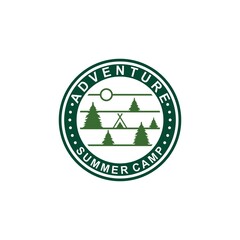 Summer camp and Adventure outdoors vintage logo, emblems, silhouettes and design elements