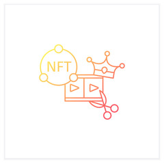 NFT video clips gradient icon.Clips with non fungible token coin.Represent digital files.Used to commodify digital creations.Isolated vector illustration.Suitable to banners,mobile apps,presentation