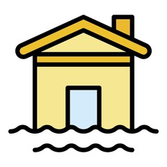 House water flood icon. Outline house water flood vector icon color flat isolated