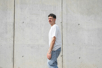 Portrait of pretty man walking 
