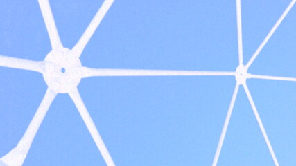 Blockchain network and internet. White lines and connected dots on a blue background. Chemical structure of a molecule or substance. Physical condition. Interaction concept. Abstract pattern