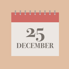 December 25 Christmas Day calendar flat style vector icon illustration