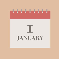 January 1st New Year's Day calendar flat style vector icon illustration