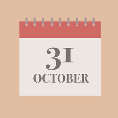 October 31 Halloween day calendar flat style vector icon illustration