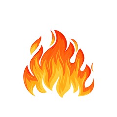 Fire flame. Hot flaming element. Bonfire decorative element. Red and orange blaze vector illustration.