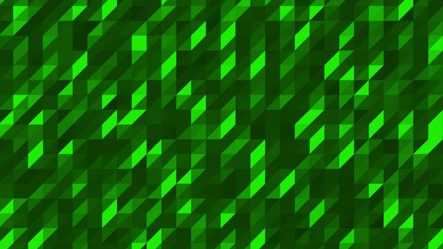 A bright animation of green and black parallelogram shapes changing their shades
