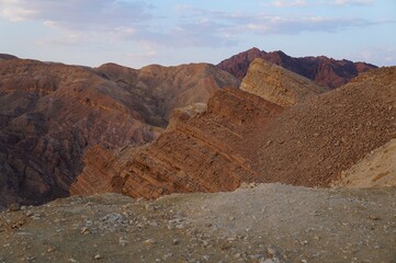Hiking in the mountains near Eilat, sunset time, selective focus