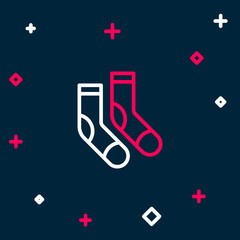 Line Socks icon isolated on blue background. Colorful outline concept. Vector