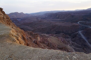 Hiking in the mountains near Eilat, sunset time