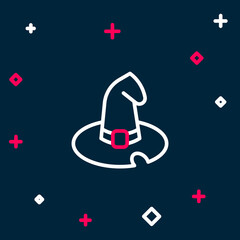 Line Witch hat icon isolated on blue background. Happy Halloween party. Colorful outline concept. Vector