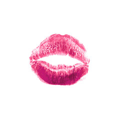 Beautiful realistic pink lips kiss isolated on white background. Lipstick vector mark.