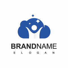 Success People Logo, Reaching Stars People Illustration