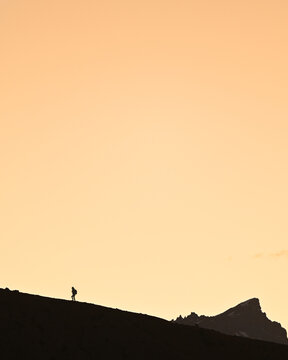Silhouette of a person on a mountain top, Himachal Pradesh, India