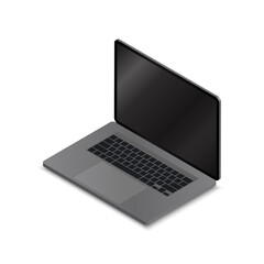 Gray or silver laptop computer isolated on white background and clean design with blank screen. isometric vector illustration.