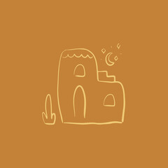 Abstract boho print of an old house with stairways. Bohemian scene. Modern hand drawn art. Vector illustration.	
