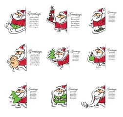 Vector hand drawing trendy abstract illustrations of holiday cards of Merry Christmas and Happy New Year 2022 with Santa Claus and lettering.