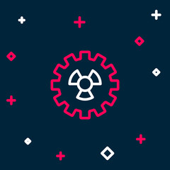 Line Radioactive icon isolated on blue background. Radioactive toxic symbol. Radiation hazard sign. Colorful outline concept. Vector