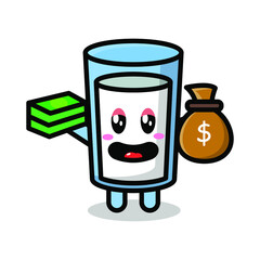 cute milk earn money icon illustration vector graphic
