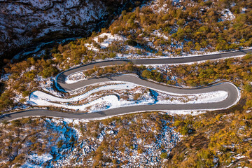 Winding Roads in the Winter with Hairpin Bends - obrazy, fototapety, plakaty