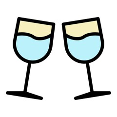 Honeymoon toast glasses icon. Outline honeymoon toast glasses vector icon color flat isolated