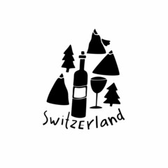 Vector hand drawn symbols of Switzerland. Travel illustration. Swiss landmark logo