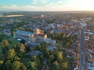 St Albans City UK Sunrise Aerial View - obrazy, fototapety, plakaty