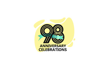 98 year anniversary, minimalist logo, jubilee, greeting card. Birthday invitation. year sign. Blue Ribbon space vector illustration on white background - Vector