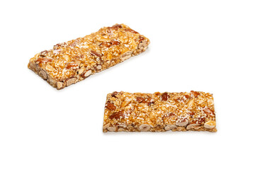 Bar with mix of nuts isolated on a white background.