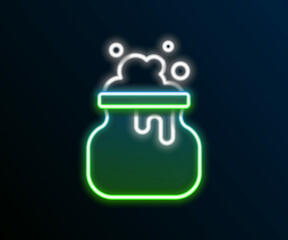 Glowing neon line Witch cauldron icon isolated on black background. Happy Halloween party. Colorful outline concept. Vector