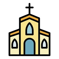 Village church icon. Outline village church vector icon color flat isolated