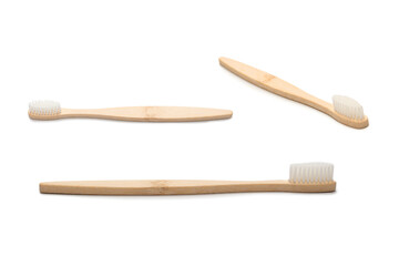 Bamboo toothbrush isolated on a white background.