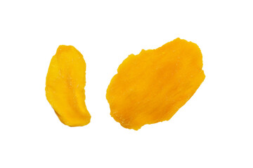 Dry tasty mango slices isolated on a white background.
