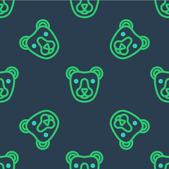 Line Bear head icon isolated seamless pattern on blue background. Vector