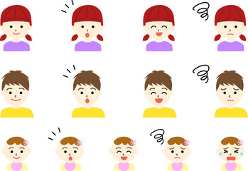 子供たちと赤ちゃん表情セット