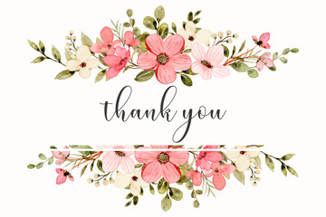 Thank you card with white pink watercolor flowers