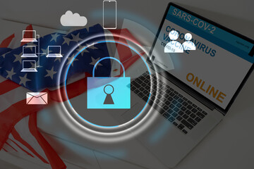 Person using a laptop computer with technology cybersecurity and privacy concept. protection and safe data for global network security