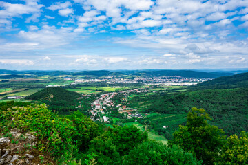 Fototapeta na wymiar View of the town of Humenne from the castle of Jasenov Slovakia