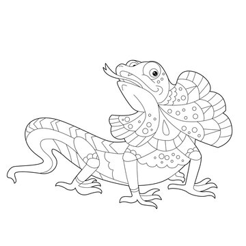 Contour linear illustration for coloring book with decorative lizard. Beautiful reptile,  anti stress picture. Line art design for adult or kids  in zen-tangle style, tattoo and coloring page.