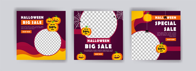 Social media post template for halloween sale. Sales banner for halloween celebration.
