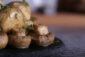 mushrooms baked in the oven are on the table