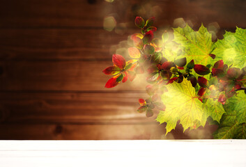 Autumn background with yellow and red leaves with bokeh.. Banner colorful leaves in fall season