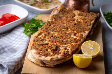 Turkish and Arabic Traditional Ramadan Bread Sliced Etli Ekmek or Pide