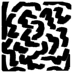 Black paint brush strokes vector seamless pattern. Hand drawn curved and wavy lines with grunge circles. brush scribbles decorative texture. Messy doodles, bold curvy lines illustration.