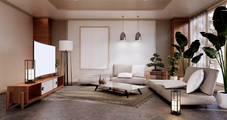 Sofa furniture and modern room design minimal.3D rendering