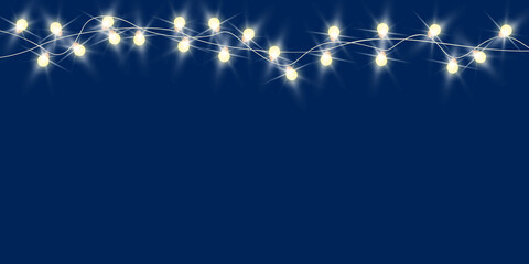Minimal Christmas night blue background with decorative christmas garlands. Place for text. Christmas decoration. illustrations for greeting cards, calendars and invitations. Vector illustration