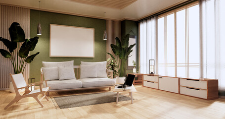 Minimal green Living room.3D rendering