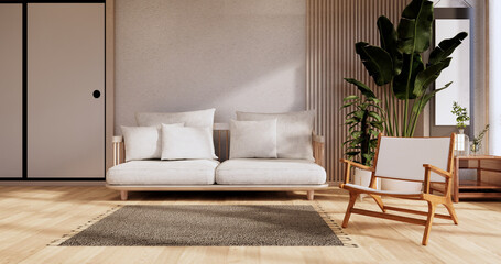 Sofa furniture and modern room design minimal.3D rendering