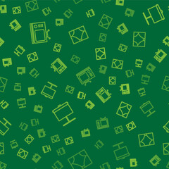 Set line Retro tv, Projection screen and Curtain on seamless pattern. Vector